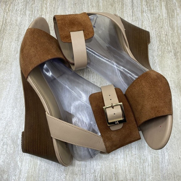 Karl Lagerfeld Amelie Brown Suede Leather Platform Wedge Open Toe Sandals US 9 - Picture 7 of 12